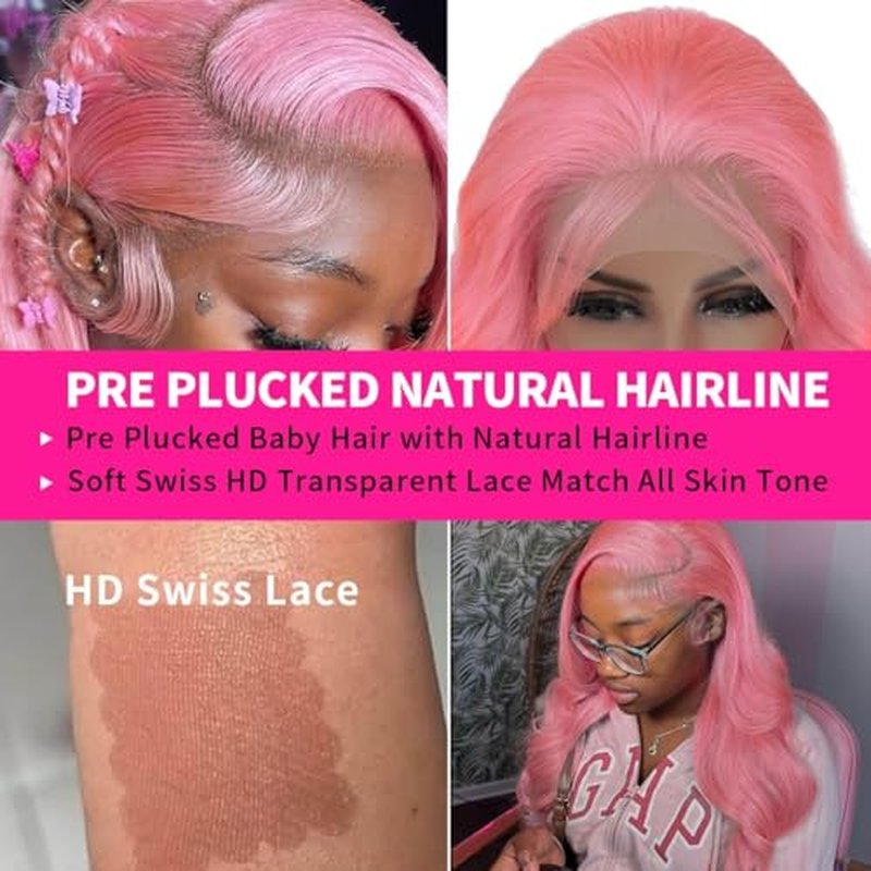 Pink Lace Front Wigs Human hair Pink Wigs Human Hair Body Curly Human Hair Wig For Women Body Wave Lace Frontal Wigs Human Hair 200% Density HD Transparent Pre Plucked