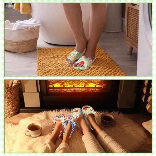 Chuarry 5 Pairs Floral Cotton House Slippers for Women, Soft Open Toe Indoor Spa Slippers for Guests Non Slip Washable Comfortable Portable Shoes for Hotel Travel Bedroom Airplane Party
