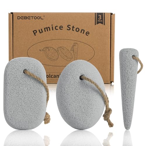 Pumice Stone for Feet Dead Skin Removal - 3-Pack Natural Volcanic Pumice Stone Set (Round, Oval, Cone) with Hanging Rope & Travel Box | Hard Skin & Callus Remover for Heels, Toes,
