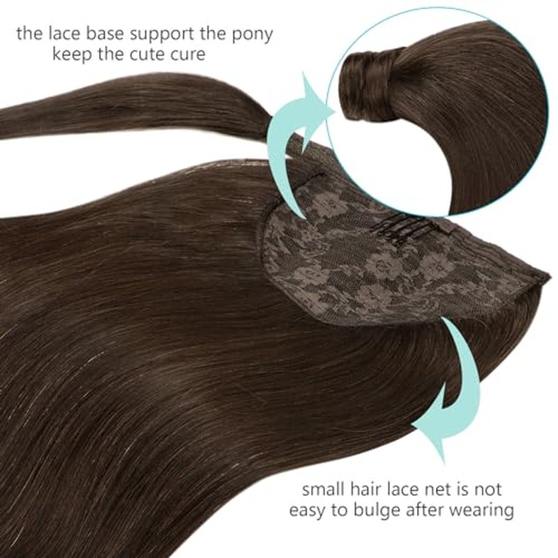 Dark Brown Human Hair Ponytail Extension Silky Long Ponytail Extension Straight #2A New Light Brown 22 Inch 90g Wrap Around Pony tails Extensions Human Hair with Magic Paste