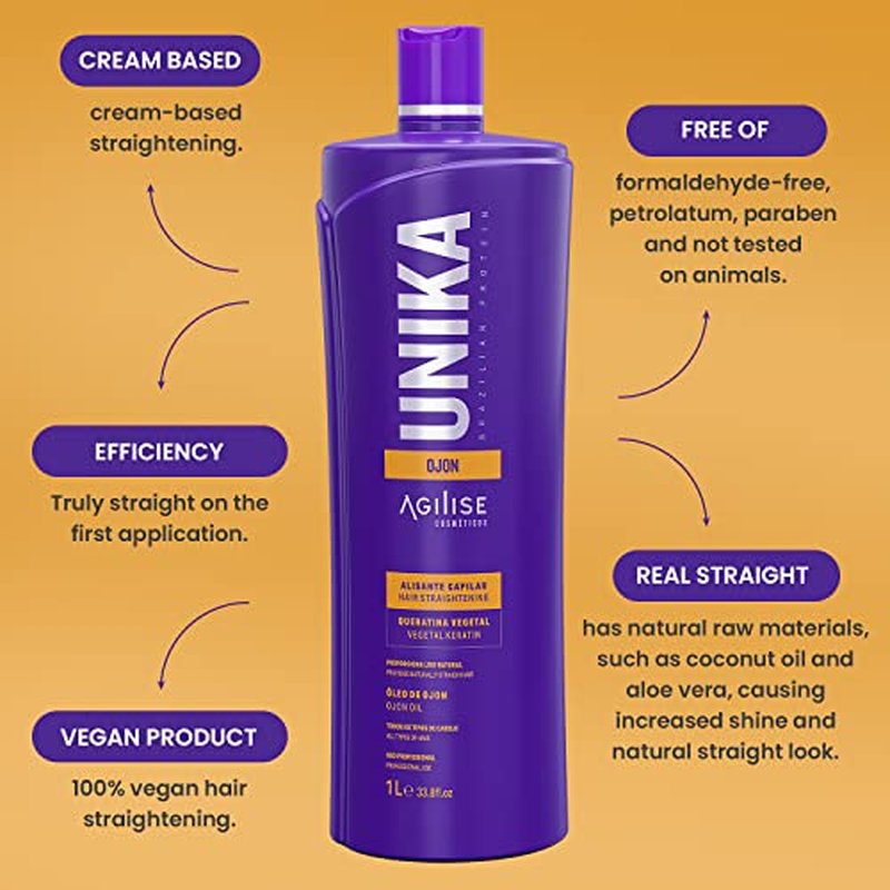 AGILISE UNIKA Hair Straightening Cream, Brazilian Blowout Products, Formaldehyde-Free Hair Straightener Cream, Smoothing for Straight Hair, Straightening Hair Products, Ojon Oil - 33.8 fl oz / 1L