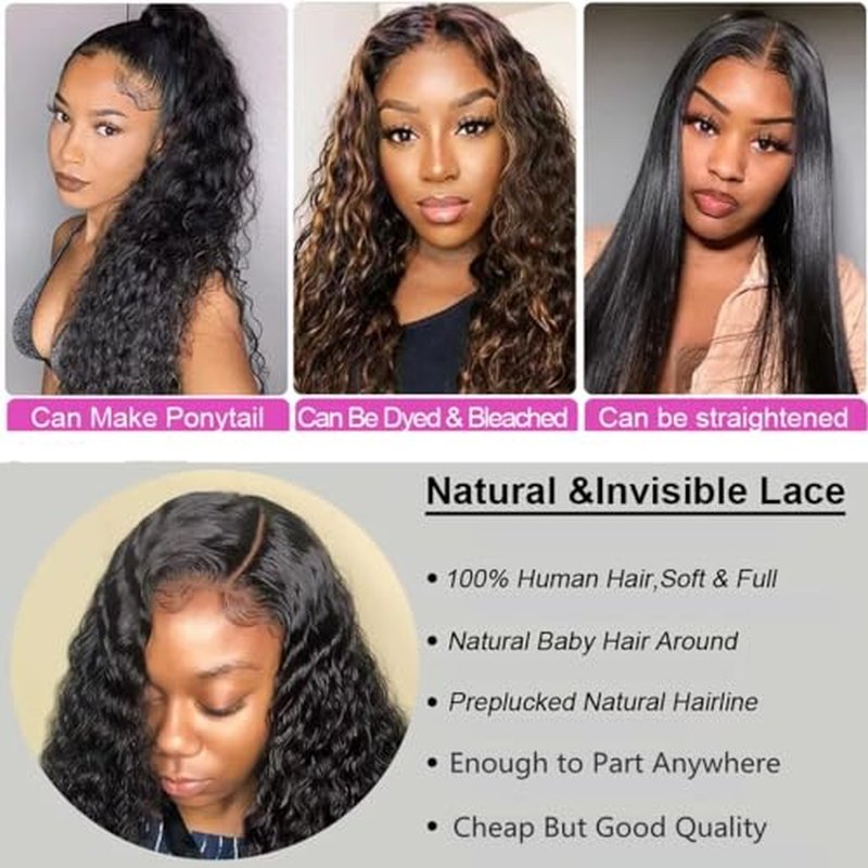 Miss Flower Real Pre Bleached Upgraded Tiny Knots 250 Density 22Inch Water Wave Lace Front Wigs Human Hair Full Large Lace Space 13x4 Ultra-thin Invisible HD Frontal Wigs Human Hair For Black Women