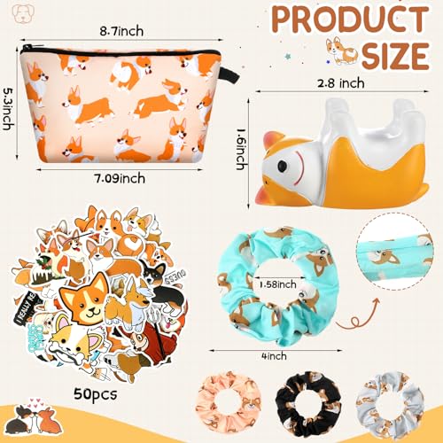 Hotop 61 Pcs Corgi Gifts Set for Dog Lovers Includes Corgi Socks Makeup Bag Ring Holder Cute Stickers Hair Scrunchies for Women Girls Dog Lovers