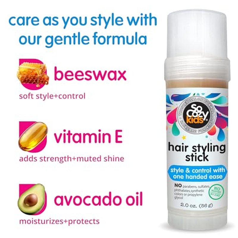 So Cozy Kids Hair Wax Stick, Easy & Quick Styling Wax Stick for Hair (2 Oz) Flyaway Hair Tamer, Slick Back & Shape with Precision, No Parabens, Sulfates, Synthetic Colors or Dyes