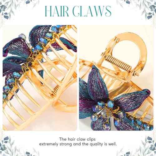 BARTOSI Gold Hair Claw Clips Copper Wire Flower Hair Clips Metal Claw Clips for Thick Hair Hair Accessories for Women
