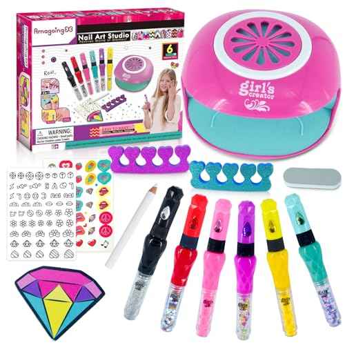 Kids Nail Polish Set for Girls,Kids Nail Art Kit for Girls Ages 7-12 Years Old Cool Girly Gifts with Nail Polish, Pen, Nail Dryer, Stickers, Glitter, Makeup Gift for Birthday