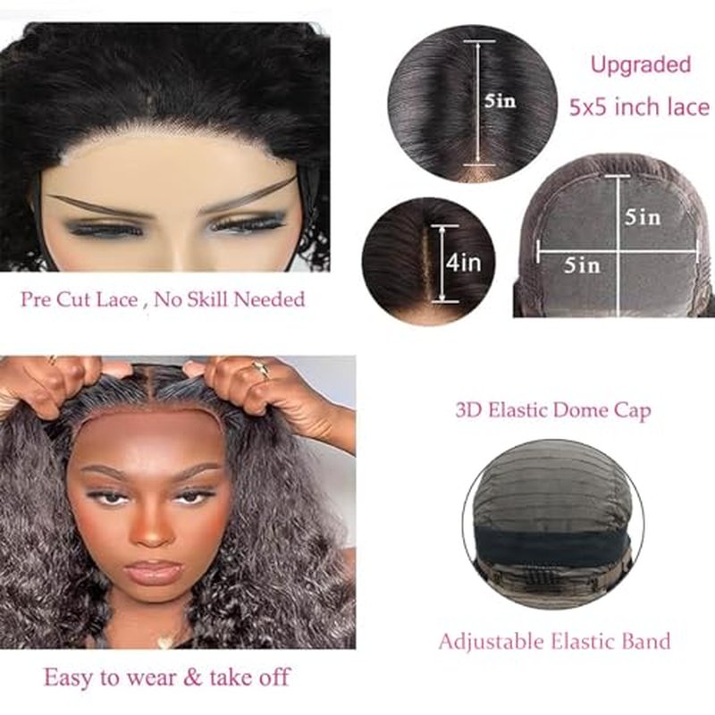 Deep Wave Curly 5x5 Hd Lace Closure Glueless wigs Human Hair Pre Plucked Pre Cut Wear and Go Lace Front Wigs for Black Women Human Hair (26 Inch)