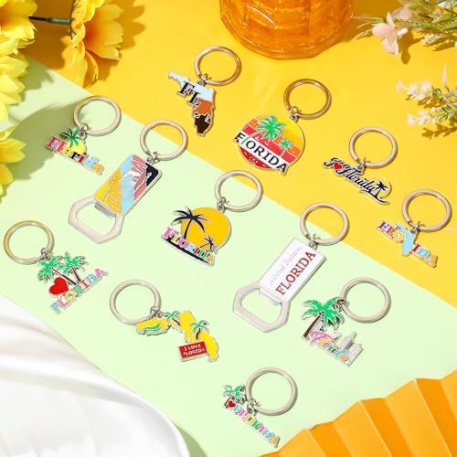Reginary 24 Pcs State Souvenir Gifts 12 Metal Keychain 12 Cosmetic Bag USA Souvenir Themed Gifts for Traveler Christmas Party(Florida)