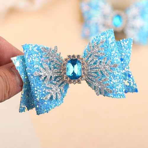 Christmas Bow Hair Clips White Snowflake Glitter Hair Clips Blue Glitter Hair Bow Clip Blue Sapphire Hairgrips White Diamond Hair Clip Design Christmas New Year Party Hair Accessories for Girls Women