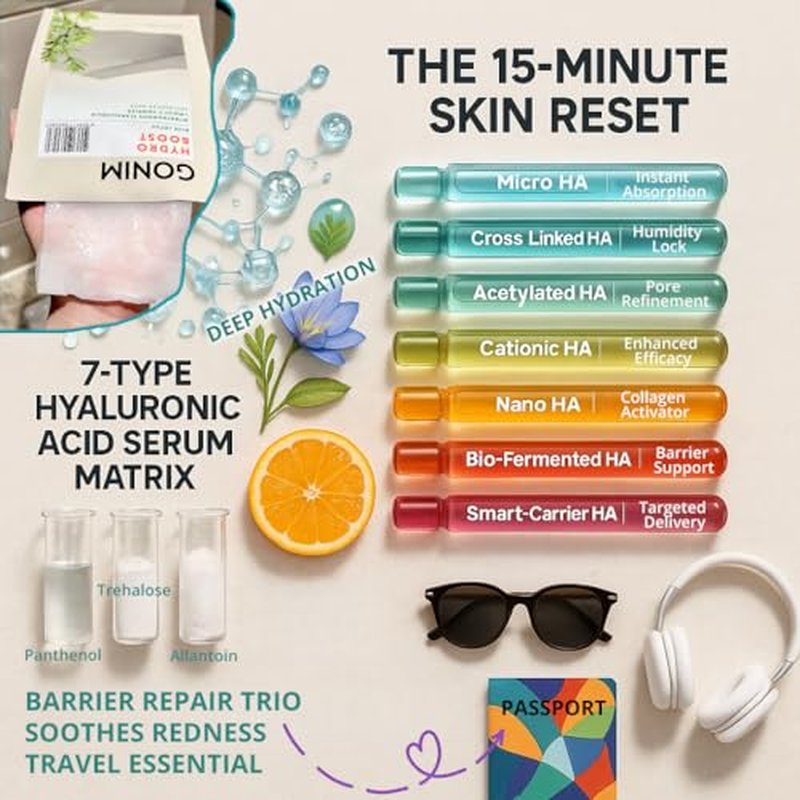GONIM Face Mask Korean Skin Care with Hyaluronic Acid Serum, Collagen Activation, Vitamin C-Face Masks Skincare Hydration, Moisturizing Sheet Mask, Travel Essentials, Korean Face Mask 30ml x10pcs