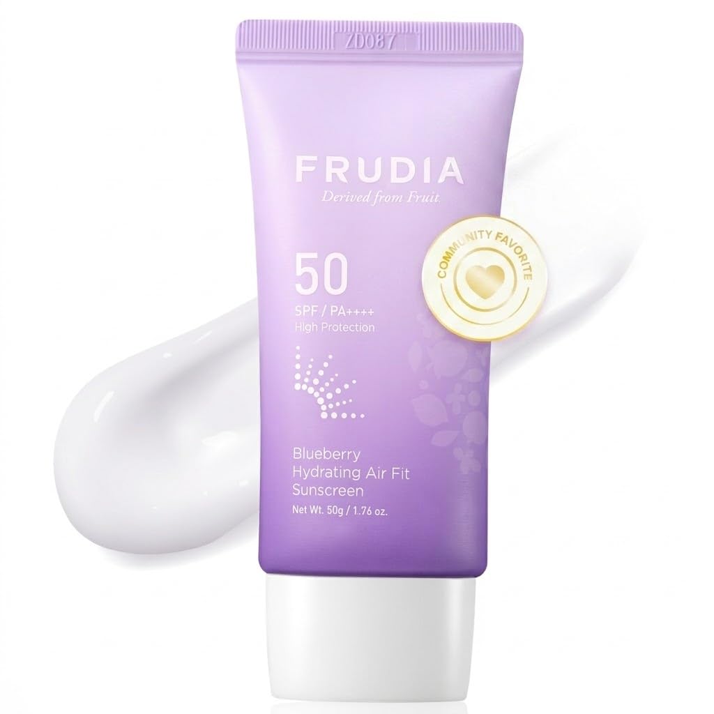 FRUDIA Blueberry Hydrating Air Fit Sunscreen SPF 50 PA++++ | Noncomedogenic, Ultra Lightweight Broad Spectrum Korean Face Sunscreen with Triple Hyaluronic Acid, & Panthenol | No White Cast, 1.76 oz