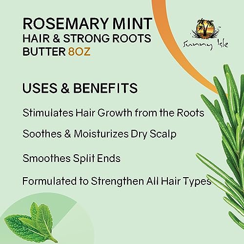 Sunny Isle Rosemary Mint Hair and Strong Roots Butter 8oz | Infused with Biotin & Jamaican Black Castor Oil | Strengthen and Nourish Hair | Dry Scalp, Split Ends
