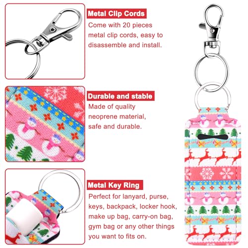 Duufin 20 Pieces Chapstick Keychain Holder Lip Balm Holder Lipstick Holder with 20 Pieces Metal Clip Cords for Purse Backpack