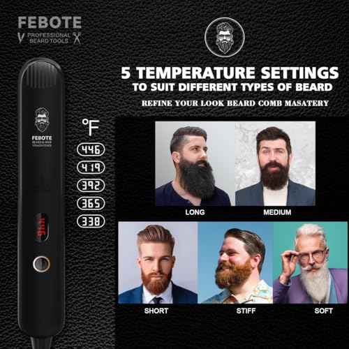 Beard Straightener Kit w/Beard Straightener, Beard Balm, Beard Growth Oil, Beard Styling Comb & Scissors, Upgraded 5-in-1 Beard Straightening, Unique Stocking Stuffer Gifts for Friend, Father & Him