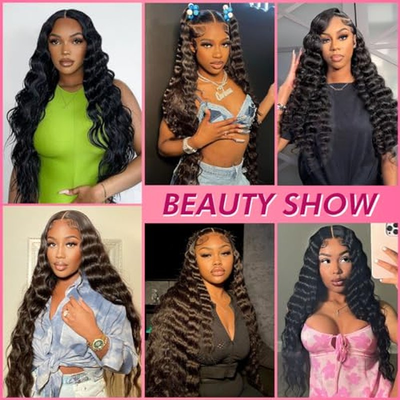 Loose Deep Wave 4 Bundles Human Hair(14 16 18 20 Inch)12A Grade 100% Unprocessed Human Hair Bundles Brazilian Loose Deep Wave Bundles Human Hair for Black Women Natural Color