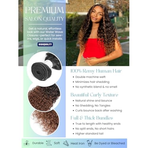 12A Ombre Human Hair Bundles Water Wave, Chestnut Ombre Brown 100% Remy Human Hair Curly 3 Bundle Wet and Wavy Thick 3 Tone Colored #T1B/2/30 Dark Roots Keep Soft After Washes 10 12 14 Inch