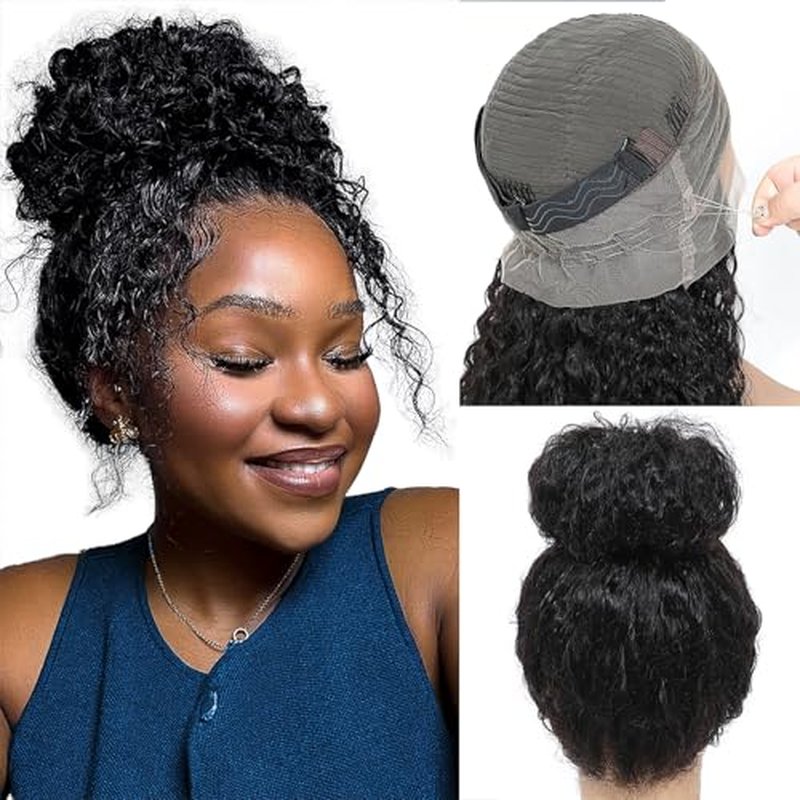 ONICE 360 Drawstring Lace Front Wigs Human Hair Pre Plucked Invisible Strap Deep Wave Glueless Full Lace Human Hair Wigs With Drawstring Hidden Strap 360 Curly Wig For Black Women (20 Inch)
