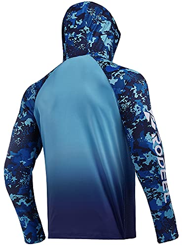 Rodeel Men's UPF 50+ Performance Fishing Hoodie, Long Sleeve Sun Protection Quick-Dry Breathable Athletic Tee