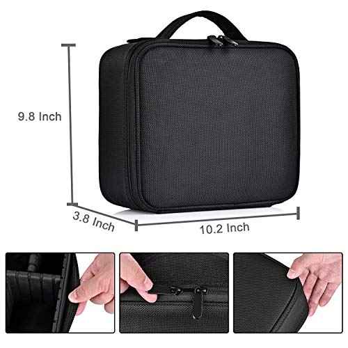 Travel Makeup Case, Cosmetic Train Case Organizer Portable Artist Storage Makeup Bag with Adjustable Dividers for Cosmetics Makeup Brushes Toiletry Jewelry Digital Accessories - Black