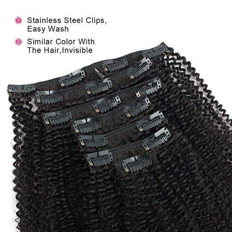 ABH AMAZINGBEAUTY HAIR Afro Coily Clip in Hair Extensions Real Human Hair 4B and 4C Double Wefts Remy Coily Clip ins for African Americans 120 Grams 7pcs 17 Clips, #1B Natural Black 20 Inch