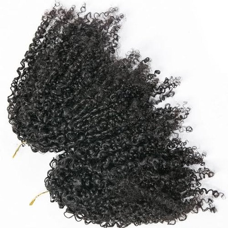 Kinky Curly Crochet Human Hair Extensions Pre-Separated Crochet Hair Multi-Textured Kinky Curly Reusable Micro Twists 14inch 120g (Usually 240g Full Head) Natural Black
