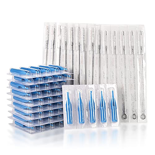 Tattoo Needles and Tips Set, 100pcs Disposable Mixed Assorted Sterilized Tattoo Needles and Tips, 5pcs of each-3rl 5rl 7rl 9rl 3rs 5rs 7rs 9rs 5m1 7m1 3RT 5RT 7RT 9RT 3DT 5DT 7D