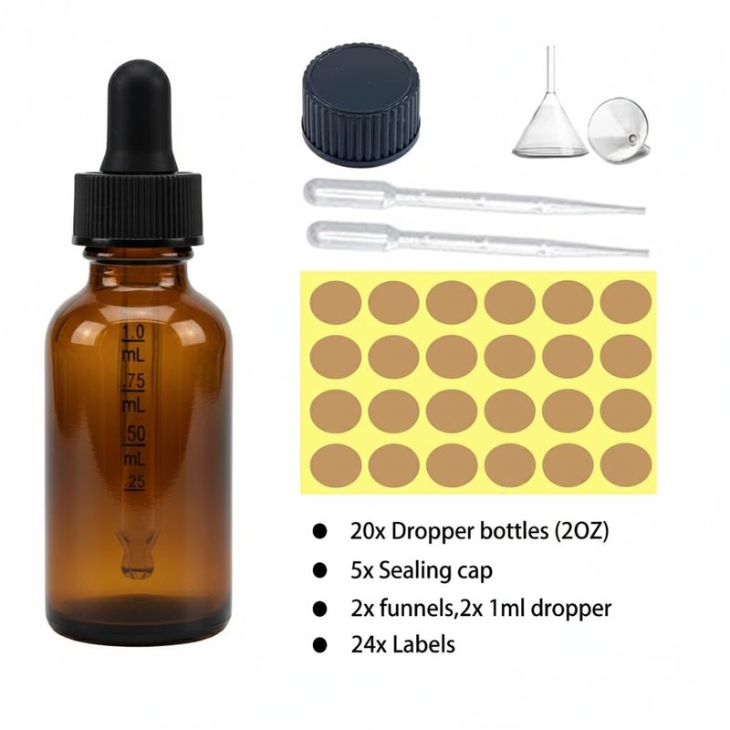 Parfumlism 20 Pack Amber Glass Dropper Bottles 4 oz with Graduated Droppers – Ideal for Essential Oils, Serums & Tinctures – Leakproof 120ml Dispenser for DIY, Travel & Small Business