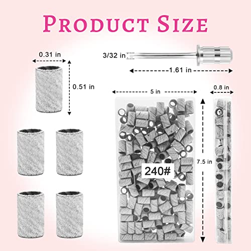 240Grit Nail Sanding Bands for Nail Drill, 100Pcs Fine Grit Nail Sanding Bands for Nail Drill with 3/32¡± Nail Sanding Bit for Natural Nail, Sanding Band for Nail Drill Set for Manicure & Pedicure
