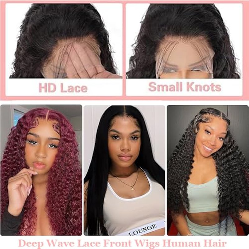 13x4 Deep Wave Lace Front Wigs Human Hair Deep Curly Wig Human hair Pre Plucked 200% Density Glueless Wet and Wavy Human Hair Wigs with Baby Hair HD Transparent Lace Frontal wig 22inch