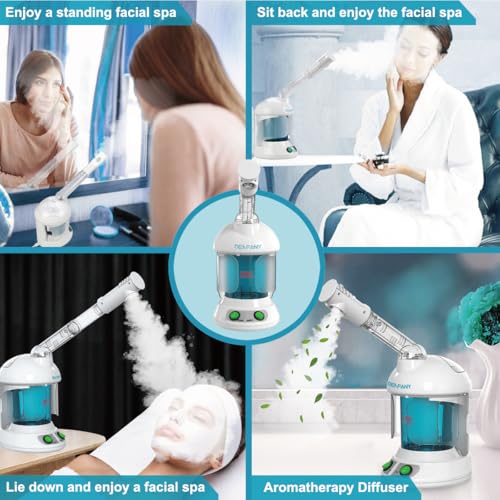 Facial Steamer - DENFANY Nano Ionic Face Steamer with Extendable 360¡Æ Rotating Arm - Portable Facial Steamer for Personal Care at Home or Salon (Blue)