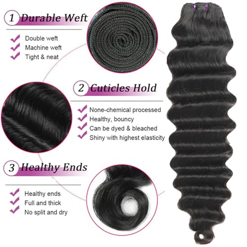 Loose Deep Wave 3 Bundles with 4x4 HD Lace Closure 16 18 20+14 Inch 100% Unprocessed Remy Brazilian Hair Wet and Wavy Bundles with Closure Human Hair Natural Black Color for Women