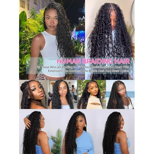 100% Human Hair Bundles for Boho Braids 2pcs/110g Unprocessed Virgin Hair Set Natural Smooth Tangle-Free, Perfect Human Hair Boho for Women to Boost Beauty Ideal (Natural black-Deep, 20")