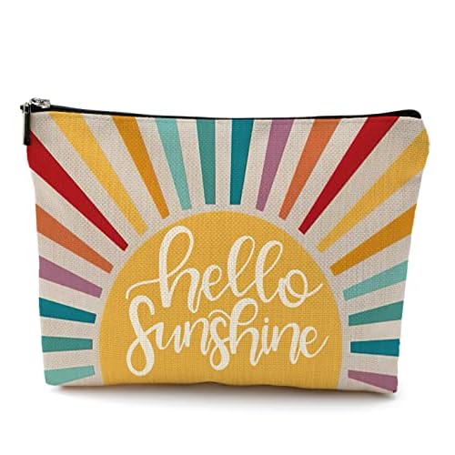 OHSUL Hello Sunshine Inspirational Makeup Bag,Boho Sun Colorful Sunshine Ray Cosmetic Bag Travel Pouch,Boho Travel Makeup Bag,Gifts for Boho Lovers Girls