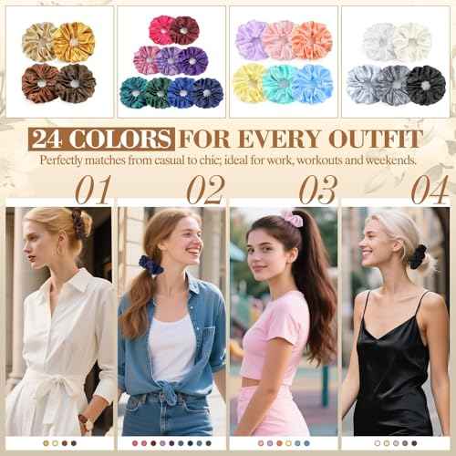 Hair Scrunchies Birthday Gifts for Women: 24Pcs Silk Satin Scrunchies for Women's Hair Stocking Stuffers for Women Adults Girls Elastic Hairs Ties No Damage Hairs Bands Womens Birthday Gifts for Mom