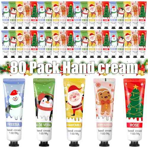 80 Pcs Christmas Hand Cream Gift Set for Dry Cracked Hands Natural Plant Fragrance Shea Hand Lotion Mini Hand Moisturizing Cream Christmas Gifts for Women Mom Christmas Stocking Stuffers