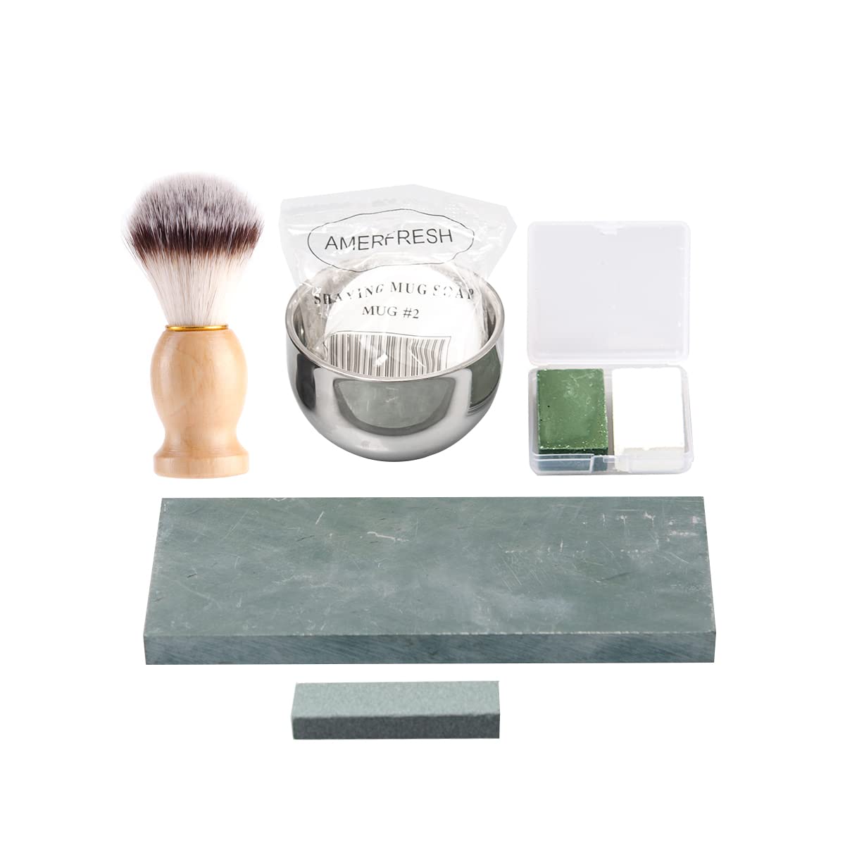 Grandslam Shaving Kit - Straight Razor With Leather Strop, Sharpening Stone, Brush, Bowl, Soap - Gift for Men