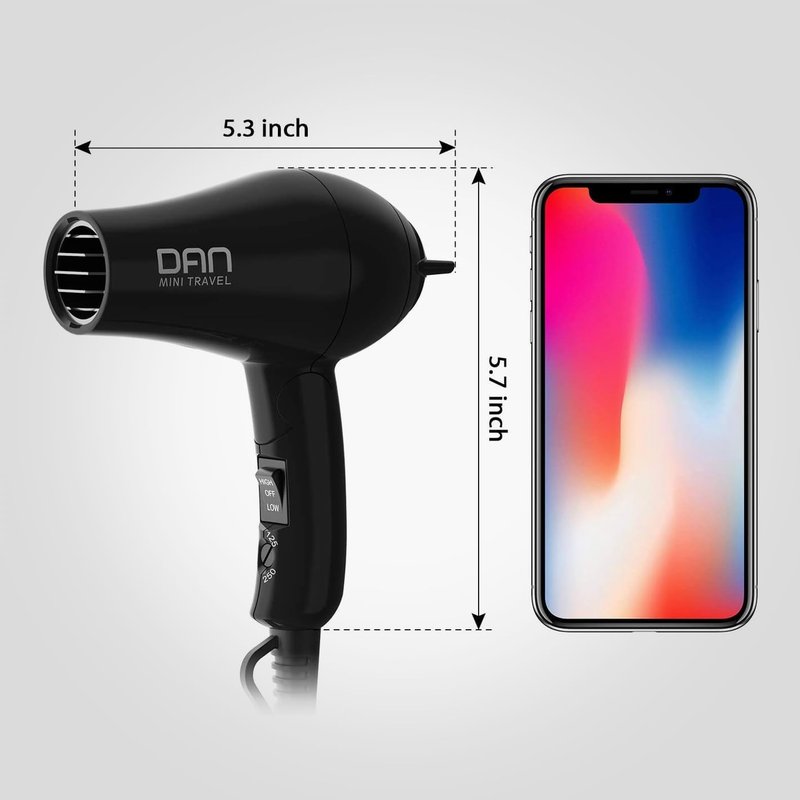 Compact Hair Dryer - Portable Mini Blow Dryer with Concentrator & Diffuser | Travel-Friendly Design