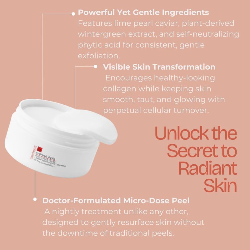 Consult Beaute CAVIAR PEEL Micro-Dose Exfoliating Detox Pads, Skin Resurfacing Treatment with Phytic Acid, Salicylic Acid for Radiance, Facial Polishes for Pores, Blemishes, Fine Lines - 30 Count