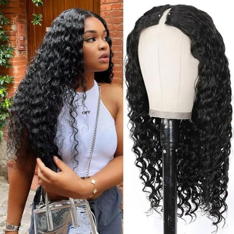 Zealady Deep Wave V Part Wig - Human Hair, Deep Wave, 12A, V Shape, Curly, Glueless, No Sew, Clip In, Half Wig, 20inch