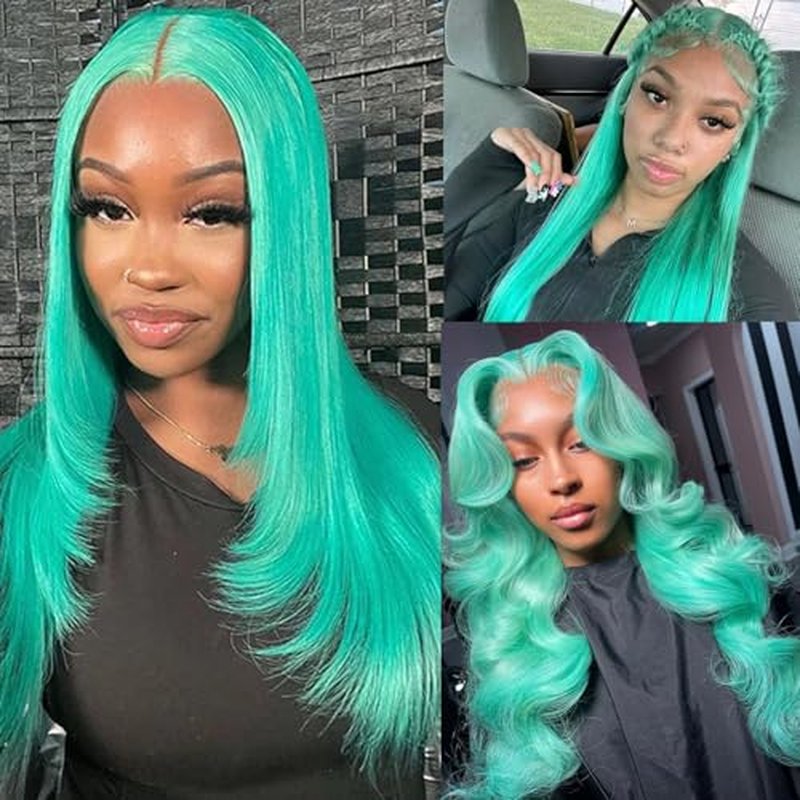 Ubetta Aqua Blue Lace Front Wigs Human Hair Glueless Transparent 13x6 Lace Front Wigs Human Hair Pre Plucked 20 Inch Colored Turquoise Wig Human Hair 180% Density HD Lace Frontal Wigs for Women