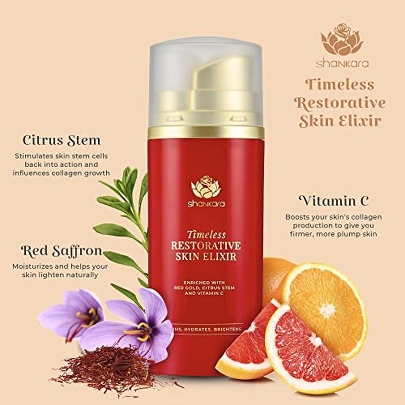 Shankara Timeless Restorative Skin Elixir - 2-in-1 Ayurvedic Anti Aging Facial Serum and Kumkumadi Face Oil with Pure Red Gold Saffron, Vitamin C, & Sandalwood - Ayurveda-Inspired Skincare