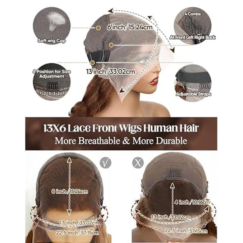 4# Chocolate Brown Straight Lace Front Wig Human Hair 32 Inch 200 Density Colored Wig Human Hair 13x6 HD Lace Frontal | Soft Non-shedding Non-tangling Full Length No Peculiar Smell