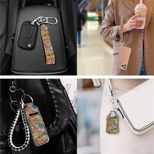 Suobstales 3Pcs Travel Bottles Keychain Holder Set,Travel Bottle Sleeves+Neoprene Chapstick Holders+Lanyard Keychain
