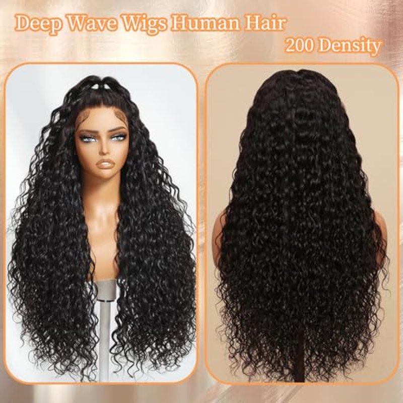 13x6 Deep Wave Lace Front Wigs Human Hair 200 Density 22 Inch Curly Wig 13x6 HD Lace Front Wigs Human Hair Glueless Wigs Human Hair Pre Plucked for Black Women Natural Color