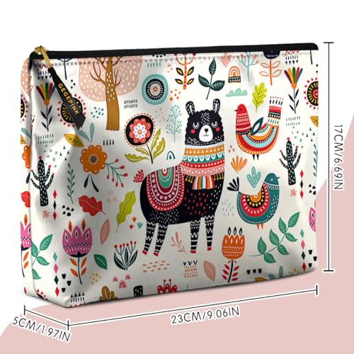 Cute Makeup Bag for Purse Waterproof Cosmetic Bags for Women Funny Smooth Zipper Travel Toiletry Pouch 10X8 Inches-Creamy Alpaca Makeup pouch