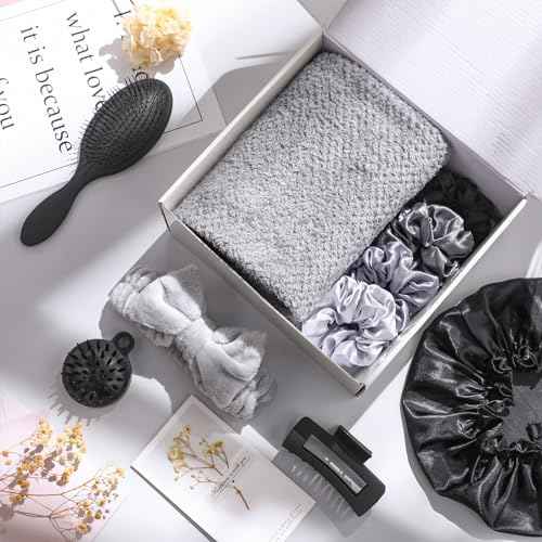 Sawysine 12 Pcs Gift Basket for Women Black Hair Care Accessories Set Spa Kit for Women's Birthday Christmas Mother's Day Gift Stuff