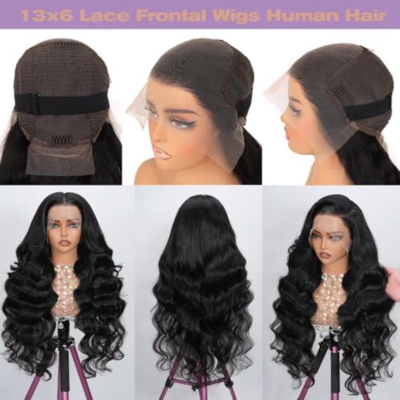 13x6 Body Wave Lace Front Wigs Human Hair 180% Density HD Lace Frontal Glueless Human Hair Wig for Women Pre Plucked with Baby Hair 28 inch