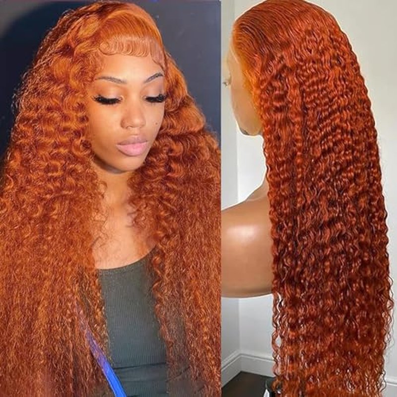 Ginger Wig Human Hair 13x6 Ginger Orange Deep Wave Lace Front Wigs Pre Plucked Ginger Lace Front Wigs Human Hair 180% Density 350 Deep Curly Wig for Women 22 Inch
