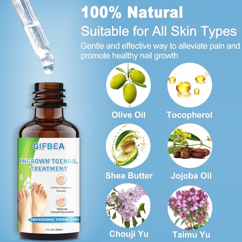 Ingrown Toenail Treatment w/Ingrown Toenail Drops Reliever & Softener,Double Sided Pedicure Nail Lifter Tool for Easy Trimming Care Thick Nail & Ingrown Toe Nail,Toenail Cleaner Kit for Men Women