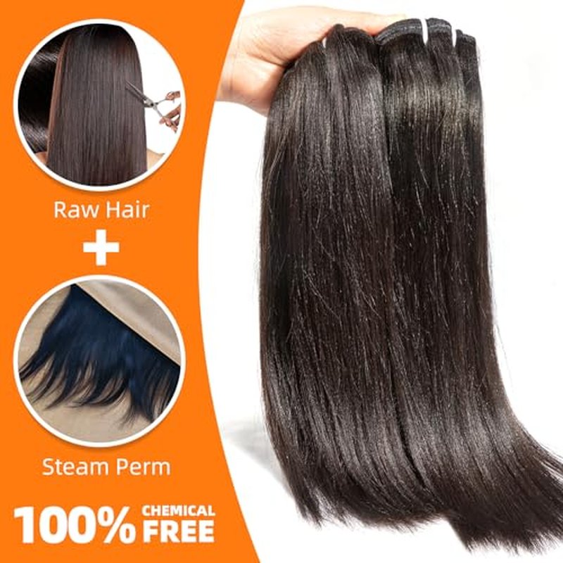 Last 5 Years Raw Light Yaki Straight Relaxed Straight Human Hair Bundles 1 16Inch Bundle Kinky Straight One Donor Virgin Hair Weave For Black Women (16")